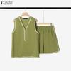 ZANZEA Maiouri Fără Mâneci Tip Vestă pentru Femei și Pantaloni Scurți Seturi Costume Două Piese de Vară