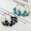 Vintage Bohemian Exaggerated Colored Natural Stone Stainless Steel Hoop Earrings For Women