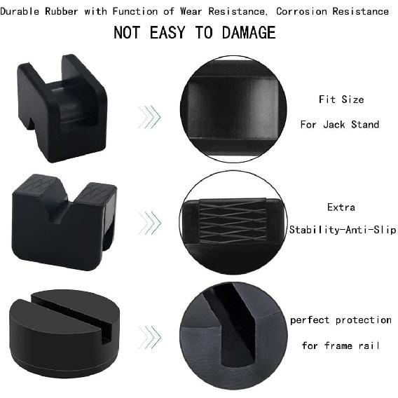 2 Types Jack Stand Pads Adapter 4 Ton Universal Rubber Slotted Frame Rail Pinch Welds Protector For Jack Stand (Black)