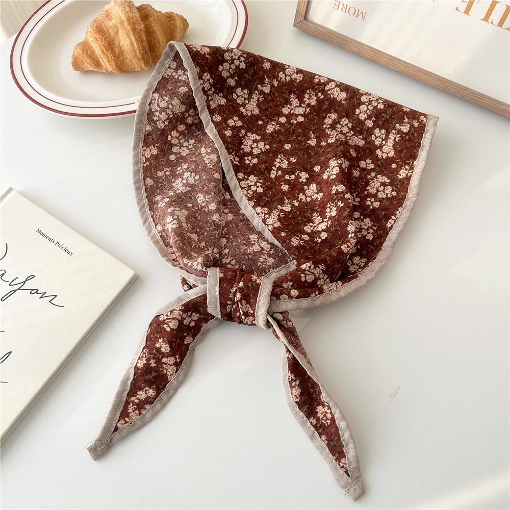 Fashion Retro Headscarf Cotton Hair Scarf Thin Neck Scarves Women Ribbon Headband Floral Print Bandana Head Scarf Autumn