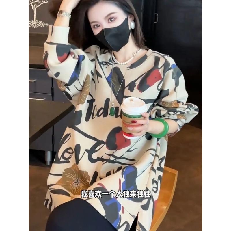 Wintermode Lässiges Bedrucktes Verdicktes Sweatshirt für Damen Neues Lockeres Mittellanges Oberteil