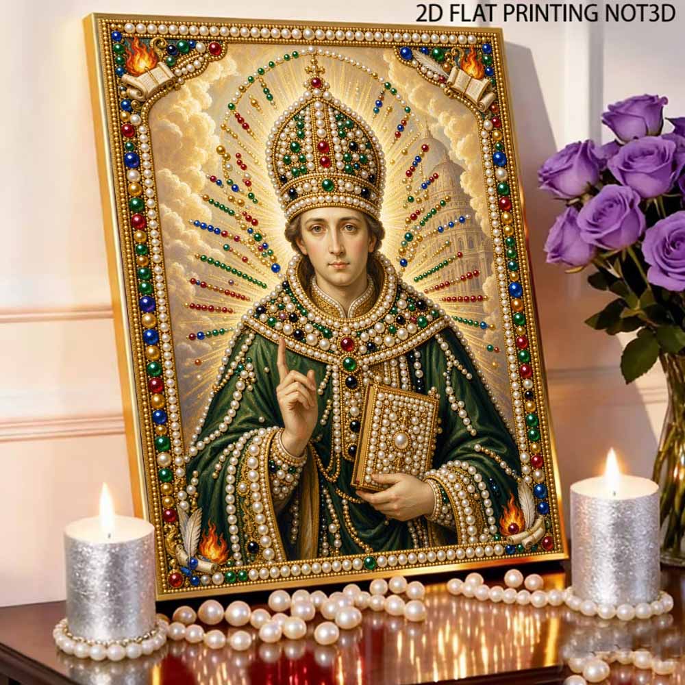 Stretched Frame Pearl Art Kit Religious Saint Portrait DIY Sparkling Bead Canvas Creative Leisure Craft for Home Decoration