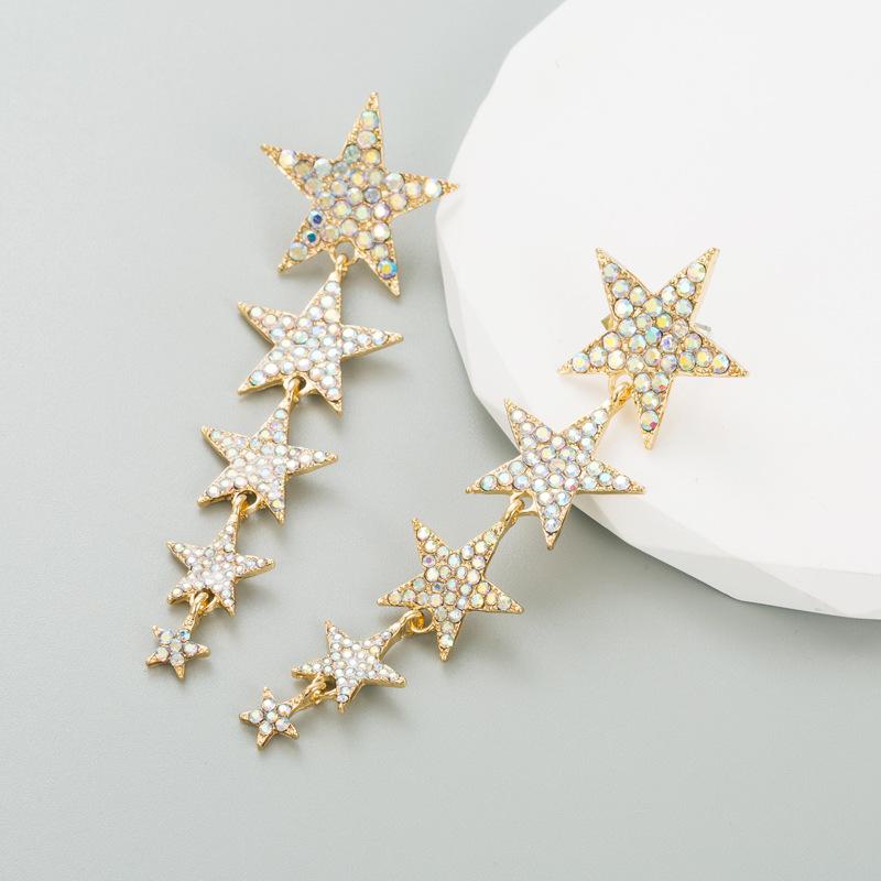 Women's Drop Earrings Mulit Layer Crystal Five Point Star Long Luxury Celebrity Earrings