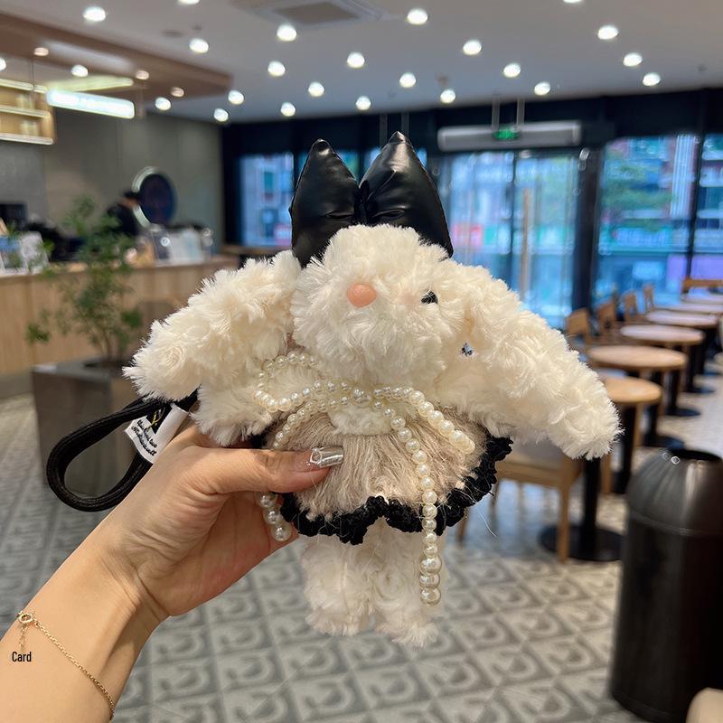 Cartoon Pearl Bow Skirt & Woolen Rabbit Keychain Charm