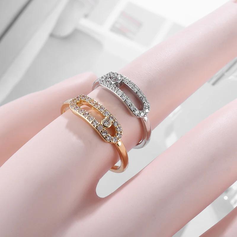 Exquisite and Shiny Geometric Design Zircon Crystal Geometric Opening Adjustable Ring Women's Casual Jewelry Gift