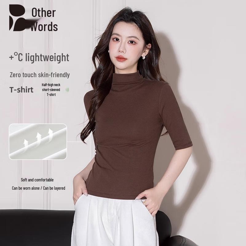 Bieyu Women s Mock Neck Mid-Sleeve Slim-Fit T-Shirt M