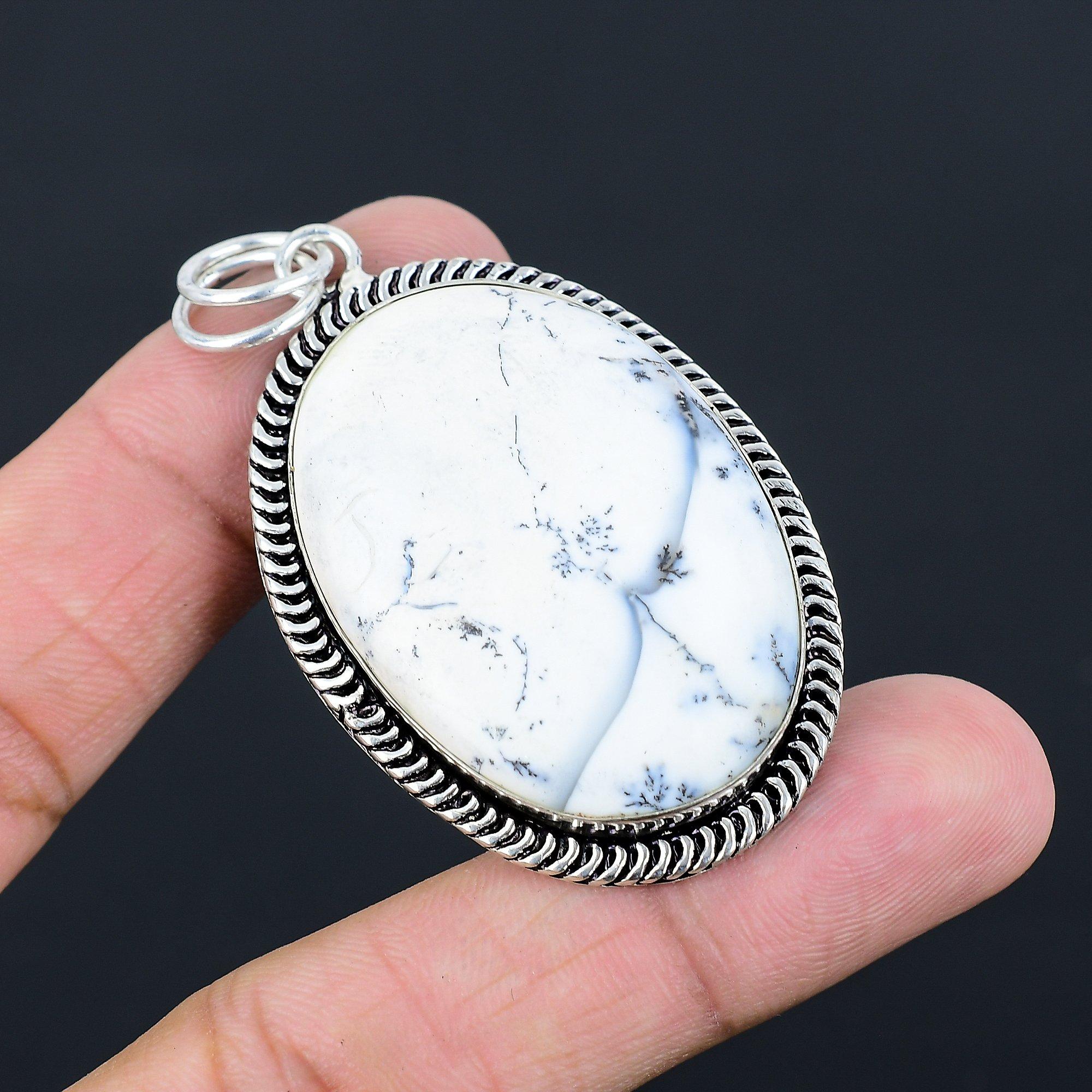 Daughters Day Sale 925 Silver Natural Dendrite Opal Bezel Mother Pendant Jewelry