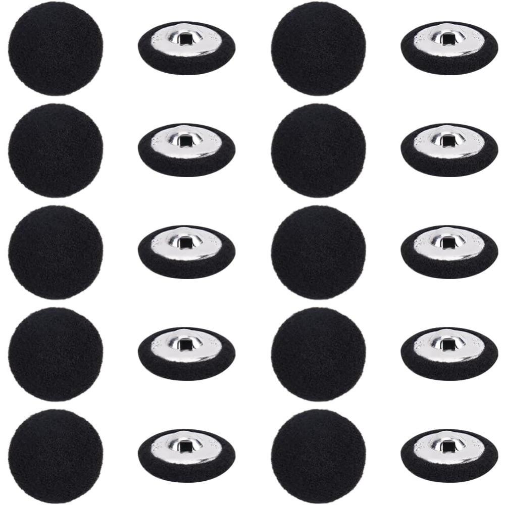 1 Box 20Pcs Black Velvet Buttons 0.91"(23Mm) Round Fabric Covered Velvet Cloth Tuxedo Button With Iron Shank For Sewing