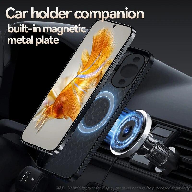 Pouzdro pro Huawei NOVA 11 Luxusní magnetický držák do auta Kožené pouzdro na telefon pro Huawei Nova 11 Pro 11Pro Nova11Pro Silikonový zadní kryt
