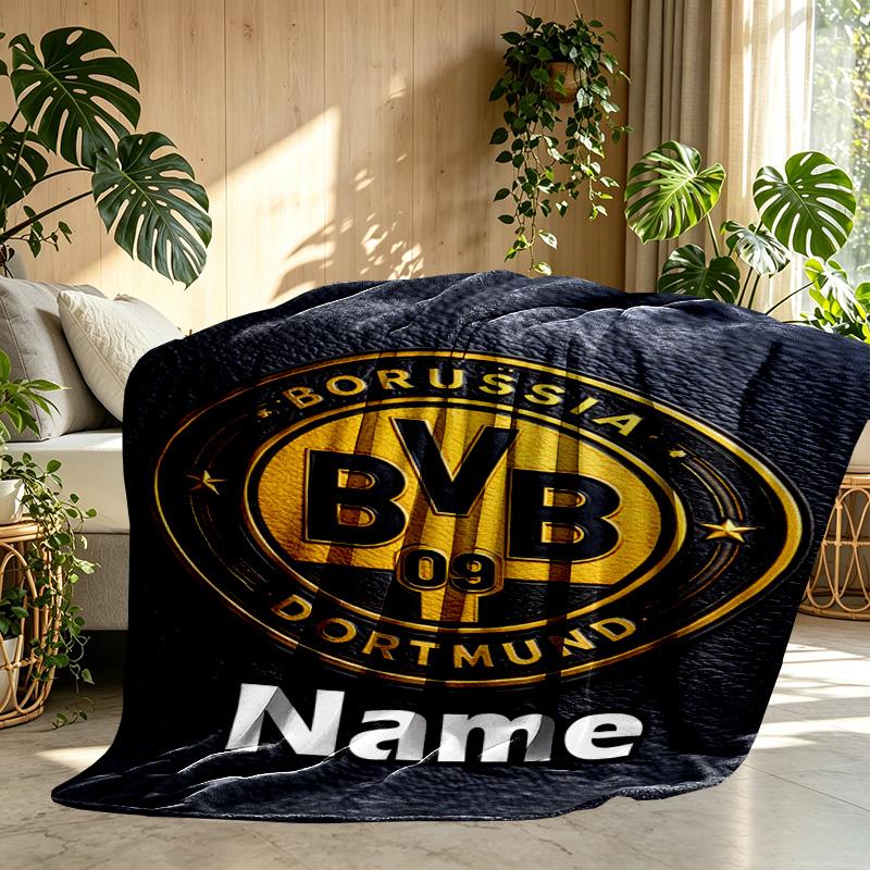 Custom Name Personalized Borussia Dortmund Print Blanket, Home Decor, Bedroom, Sofa, Camping, Couch, Gifts for Birthday Christmas