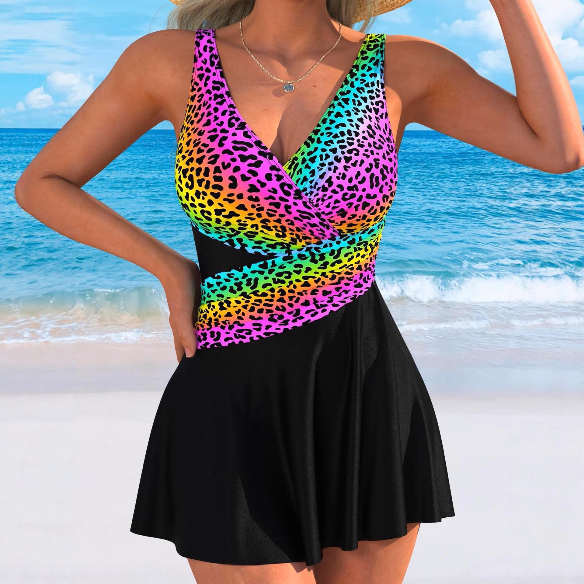 

Sexy one-piece sleeveless swimsuit women s fashion leopard print slim bikini racing swimsuit women XXL