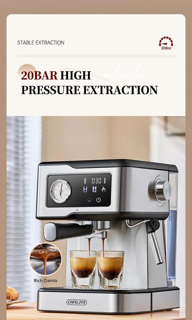Coffee Machine MK-901 20Bar, Cappuccino Machine with Milk Cream Steam Stick, Semi-automatic Self-service Restaurant Gift