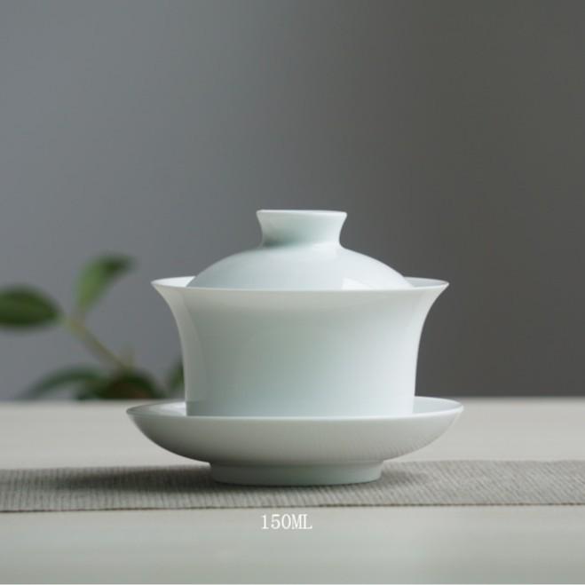 Jingdezhen Ceramic Gaiwan: White Porcelain Large Three Talents Tea Cup