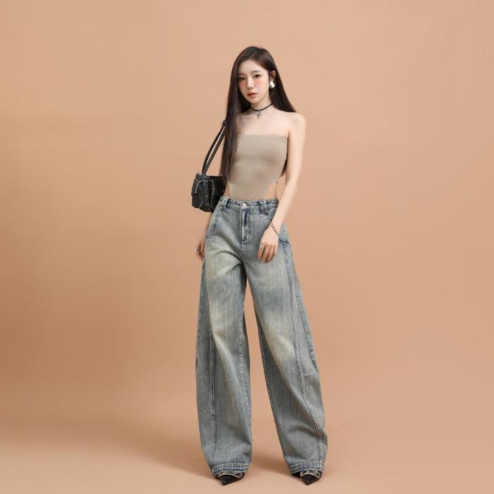 

Весенние джинсы с узкими широкими штанинами в американском стиле Paris Blue Bamboo Joint Pattern от Niche Design 2XL