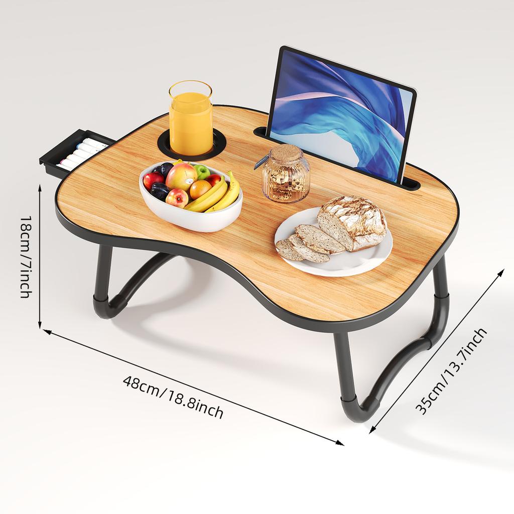 Laptop-Desktop-Besteck und Laptop-Betthalter, Nachttischtablett, Frühstückstablett für das Bett, Laptoptisch mit Getränkehalter und Seitenschublade