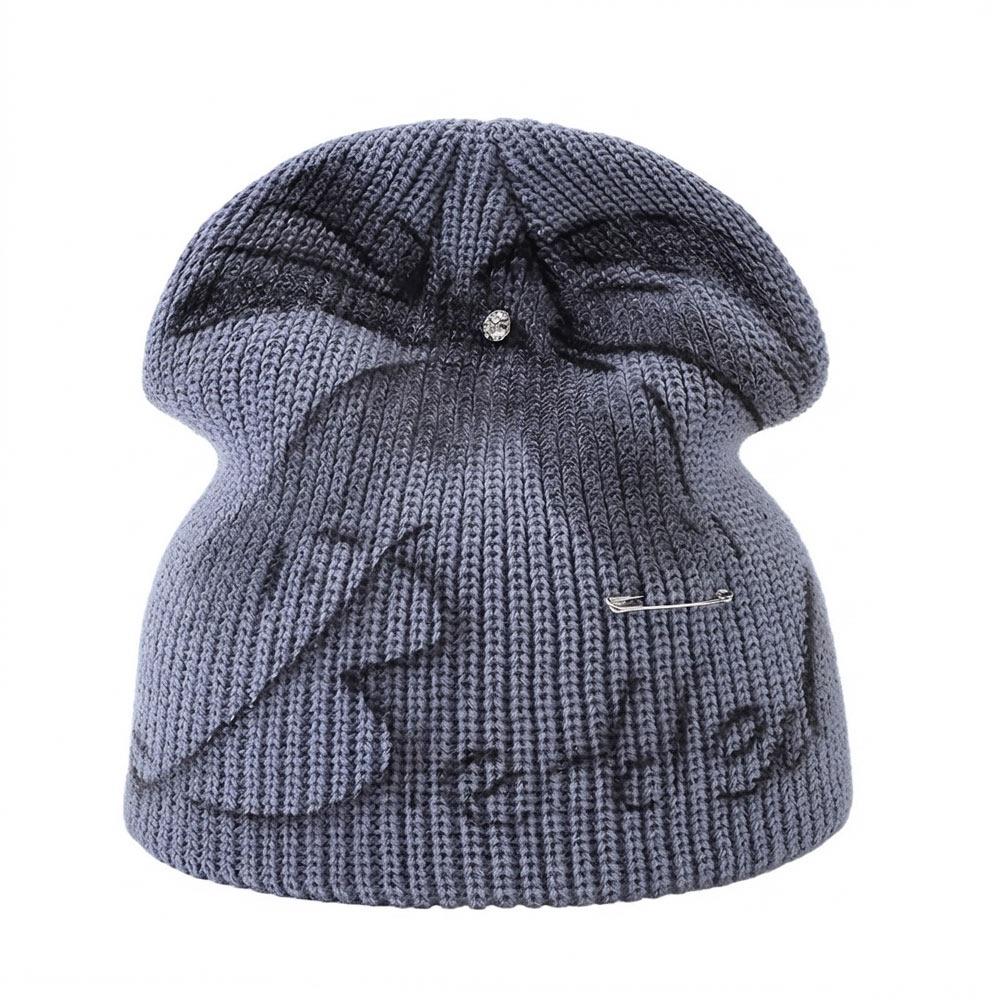 Cute Multicolor Knitted Wool Hat Letter Big Head Circumference Stacked Hat Painting Bowknot Foldable Knit Hat Girl