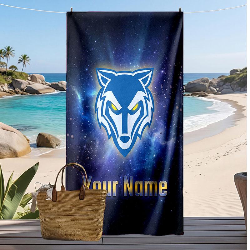 Warrington Wolves FC Personalized Printed Beach Towel Soccer Logo Support Custom Name Text Absorbent Towel For Sport Travel Special Gift