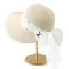 Elegant Straw Sun Hat with Pearl Mesh Bow Women Ladies Large Brim Beach Cap Casual Summer Outdoor Travel UV Protection Hats