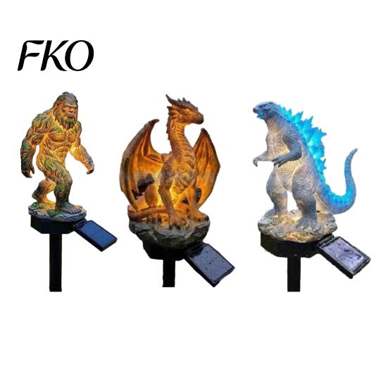 Courtyard Dragon Sculpture Solar Garden Light, Outdoor Sasquatch Statue Lamp, Fantasy Medieval Gothic Creature Sculpture, Pathway Light for Yard Lawn