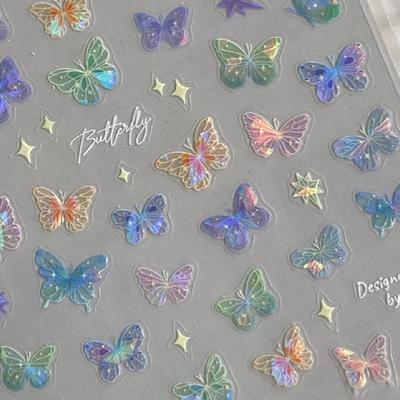 Delicate Butterfly Wing Streamer Laser Stickers Advanced Embossed Nail Art Stickers Colorful Butterfly Fairy Stickers