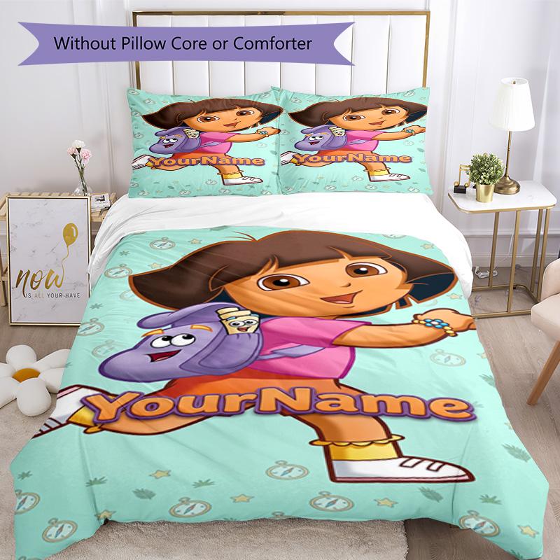 Dora l'Esploratrice Personalizza il tuo nome Set Biancheria da Letto Copripiumino Traspirante con Federe Decorazione per la Casa Regalo di Compleanno