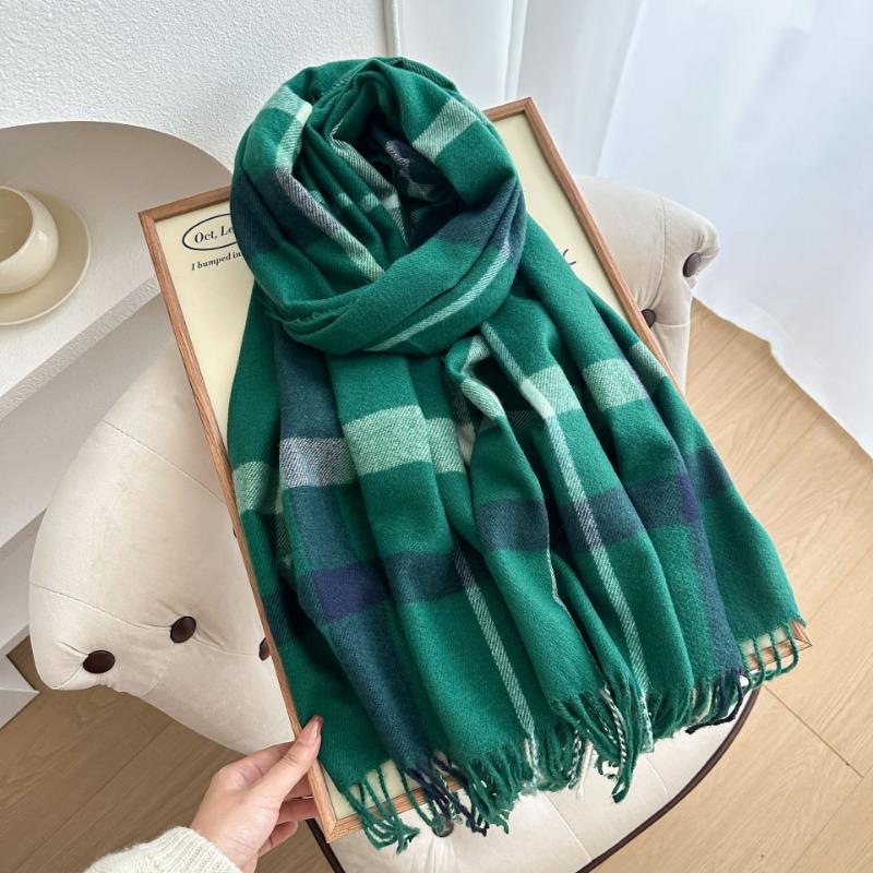 Thickened plaid scarf autumn and winter imitation cashmere women's scarf warm color matching striped tassel send girlfriend shawl