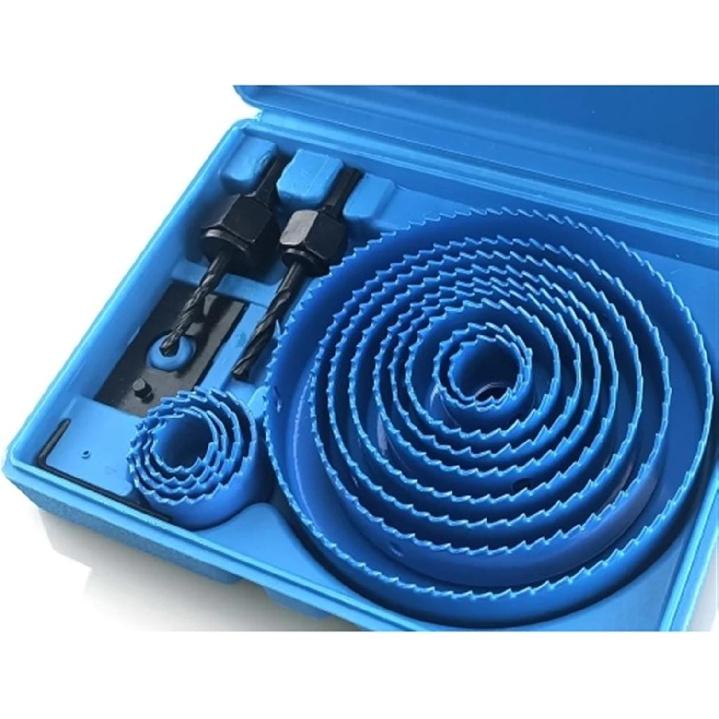 19-127mm Hole Saw Set Saw Cup Wood Crown Drill Bit for Gypsum Board Wood Plastic Density Board Metal Woodworking Tools (Color : A, Size : Blue 13PCS