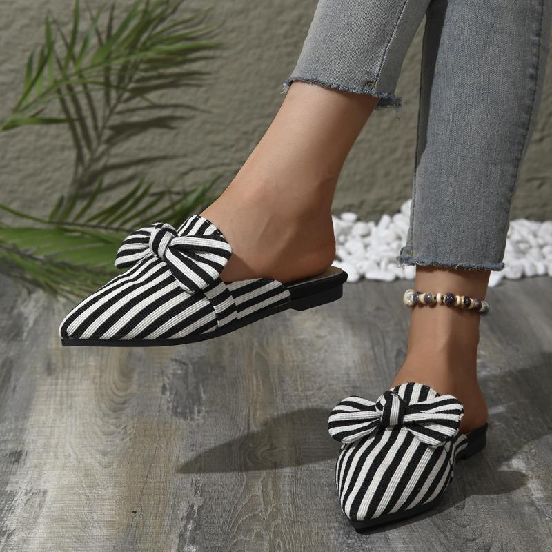 Fashion New Flat Women's Slippers 2025 Summer Sandals Plus Size Fashion Striped Slides Butterfly Indoor Women Flip Flops