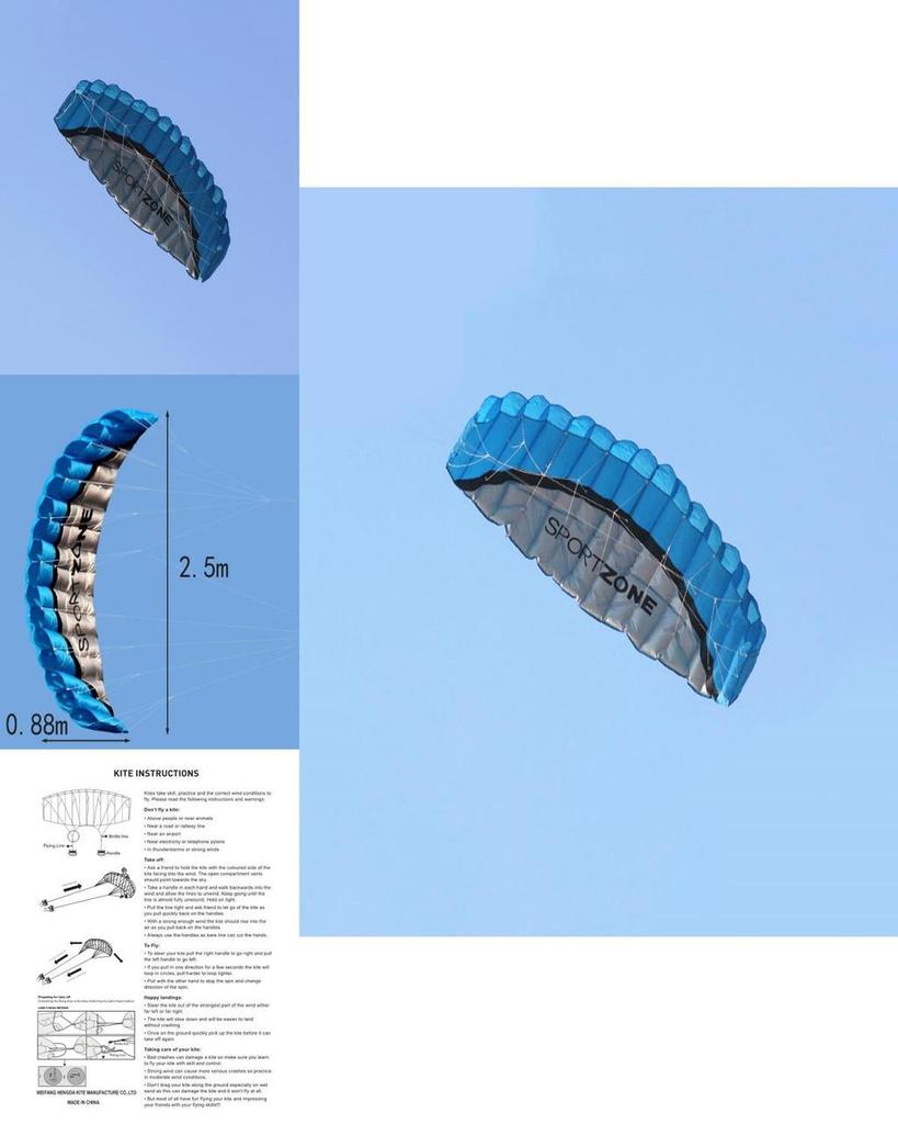 Vibrantly Colored New 2.5m Dual Line Parafoil Parachute Stunt Sport Kite For Outdoor Fun