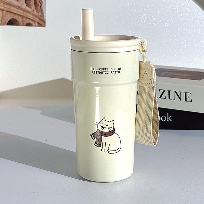 

Cute Cat 500ml Insulated Travel Mug With Leakproof Lid For Office And Outdoor Use белый