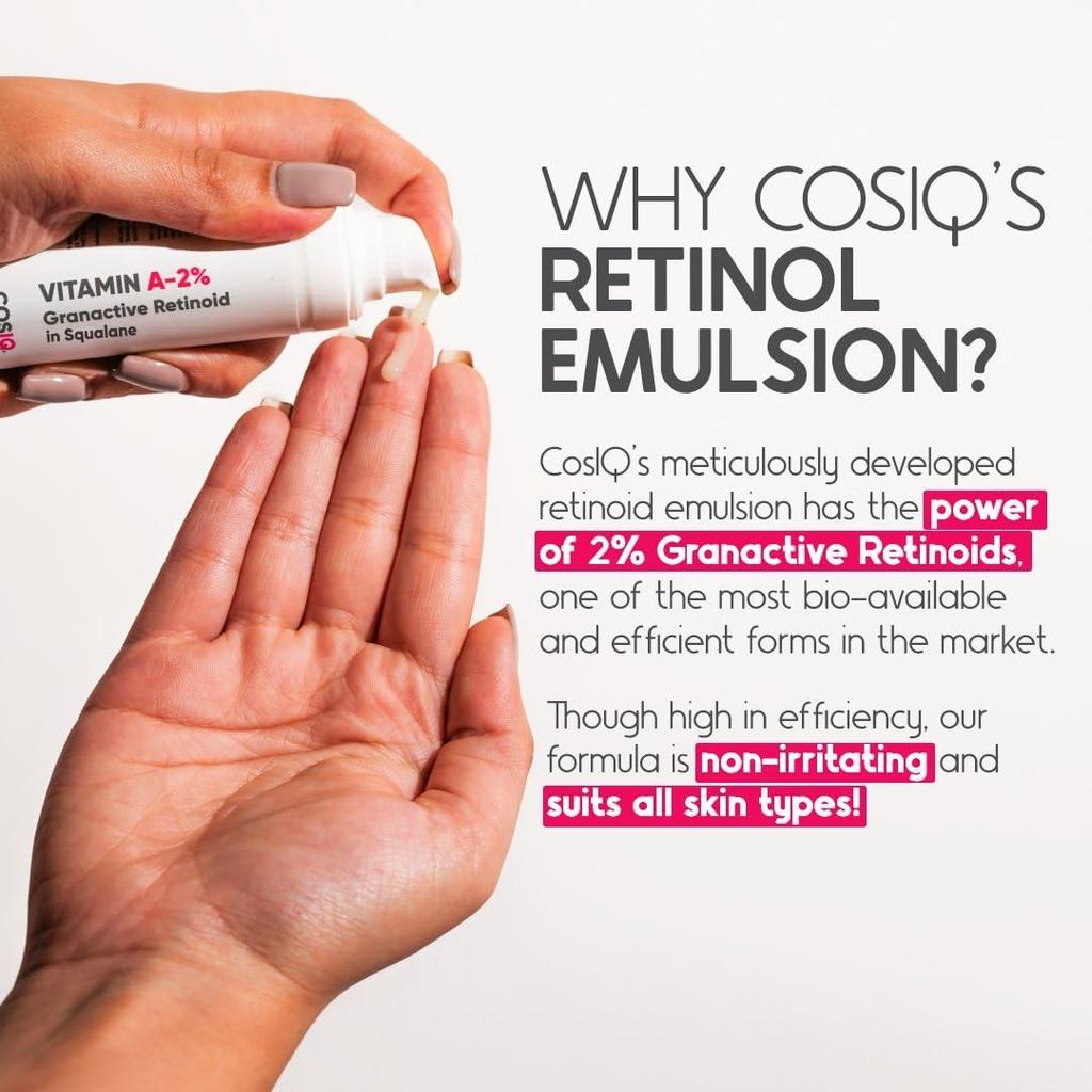 Cos-IQ 2% Vitamin A Granactive Retinoid Face Serum 30ml For Smooth Skin And Youthful Glow Night Serum For Wrinkles And Fine Lines