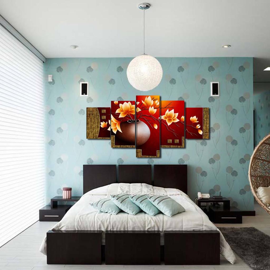 5 Piece Picture Flower Vase Canvas Art Print Oil Painting Living Room Paintings