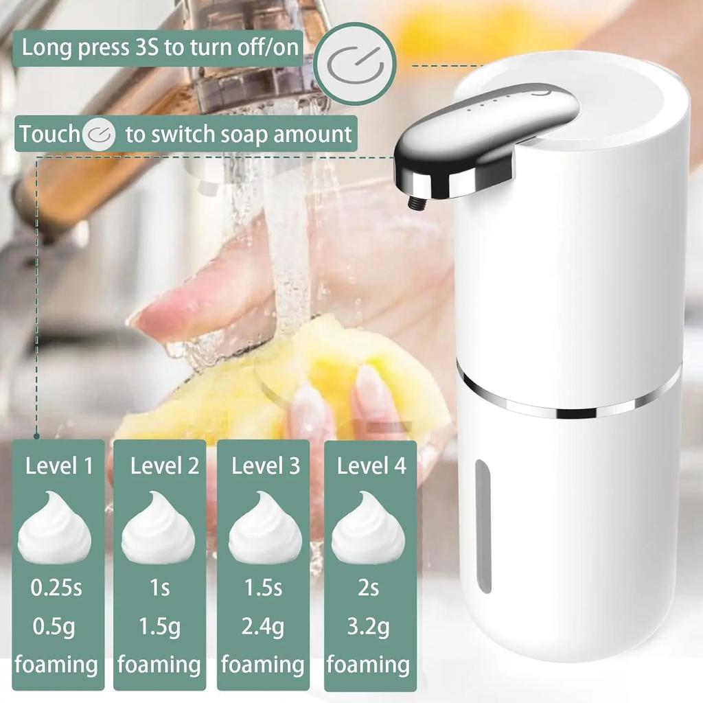 380ml Automatic Soap Dispenser 13.5 Oz Touchless Foam Soap Dispenser USB Rechargeable 4 Speed Electric Sanitizer Dispenser Set