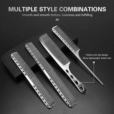 4pcs Professional Comb Set Stainless Steel Space Aluminum Hairbrush Salon Pointed Tail Comb Hair Brush Haircutting Barber Tools