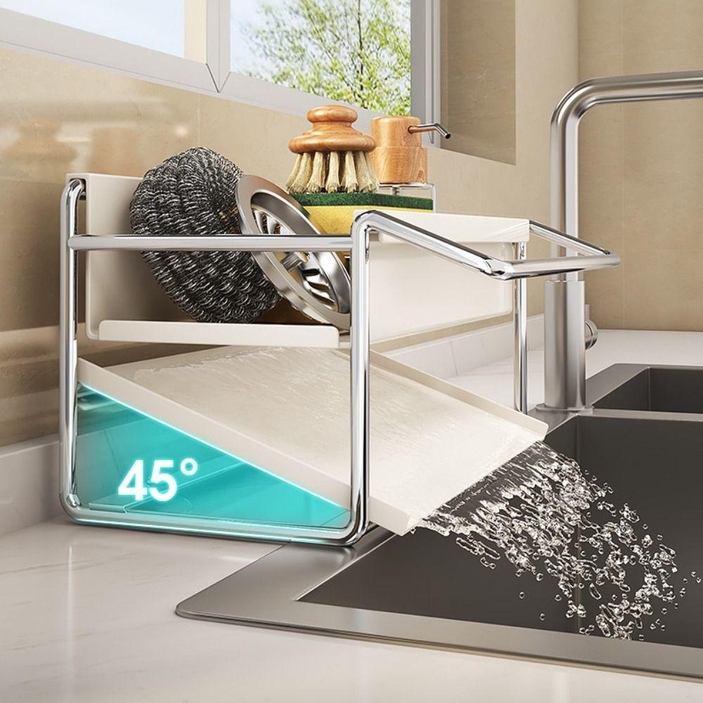 Self Drain Sponge Holder Auto Drain Tray Storage Rack Dishcloth Drain Rack  Home Organization