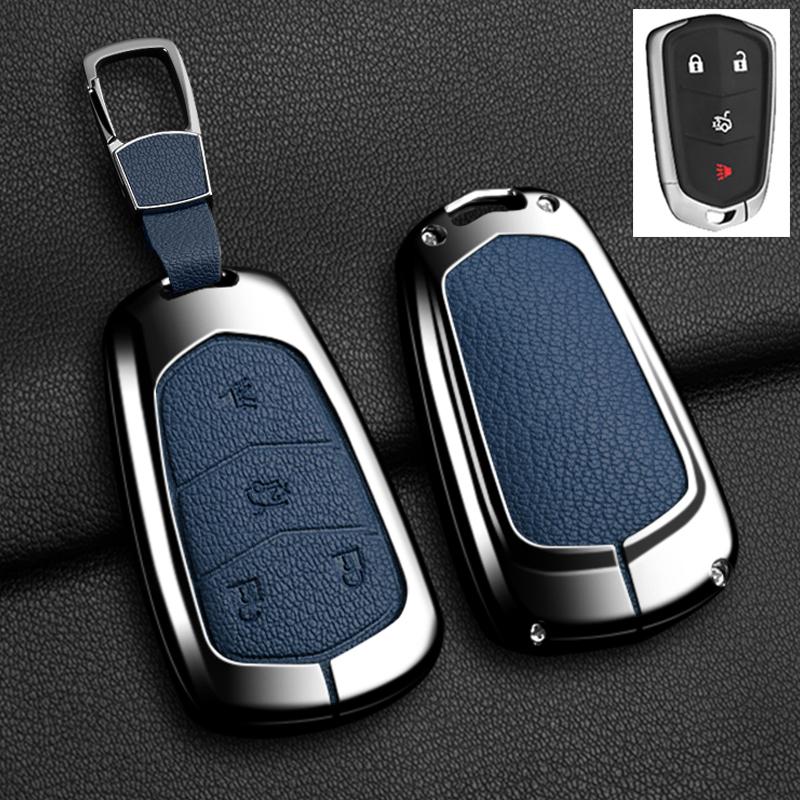 AASL1 Car Key Case Cover For Cadillac Xt5 XTS CTS SRX ATSL XT4 CT6 ATS Escalade ESV DTS ELR STS 2014-2018 Zinc Alloy Leather Keychain