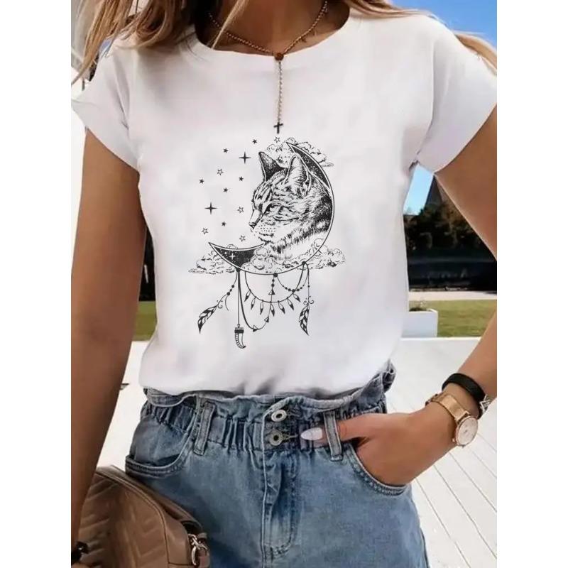 

С коротким рукавом принт одежда женская весна лето женская футболка мода кошка любовь сладкая валентинка рубашка женская графическая футболка 6XL