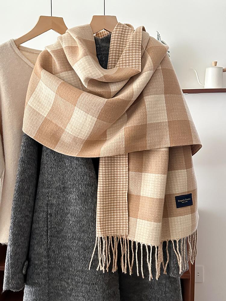 Women Preppy Style Plaid Houndstooth Knitted Scarf Headscarf Casual Tassel Scarve Mujer Foulard Wrap Shawl Winter New Korean
