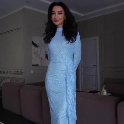European and American Women's Cross-border Foreign Trade 2025 Light and Mature Summer New Lotus Leaf Sleeves Waist and Hip Evening Dresses Lace Dresse