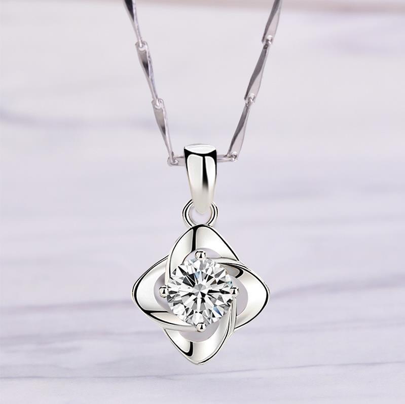Necklace Women'S Collarbone Chain Silver Jewelry Four Leaf Clover Jewelry Pendant For Girlfriend And Wife Birthday Gift