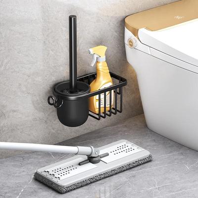 Space Aluminum Wall-Mounted Toilet Brush with No Dead Angle Design and Punch-Free Storage