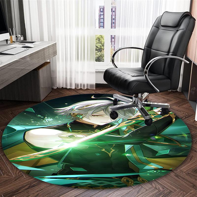 1pc Genshin Impact Alhaitham1 Print Round Carpet Chair Round Carpet Suitable for Bedroom Living Room Home Decorative Carpet