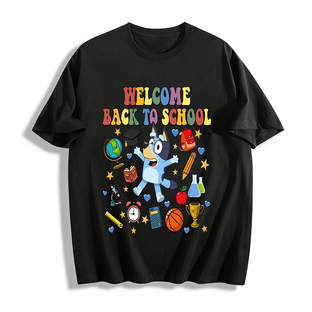 

Bluey Themed Back To School Kids Tshirt Cartoon School Graphic Top Pure cotton T-shirt XXS