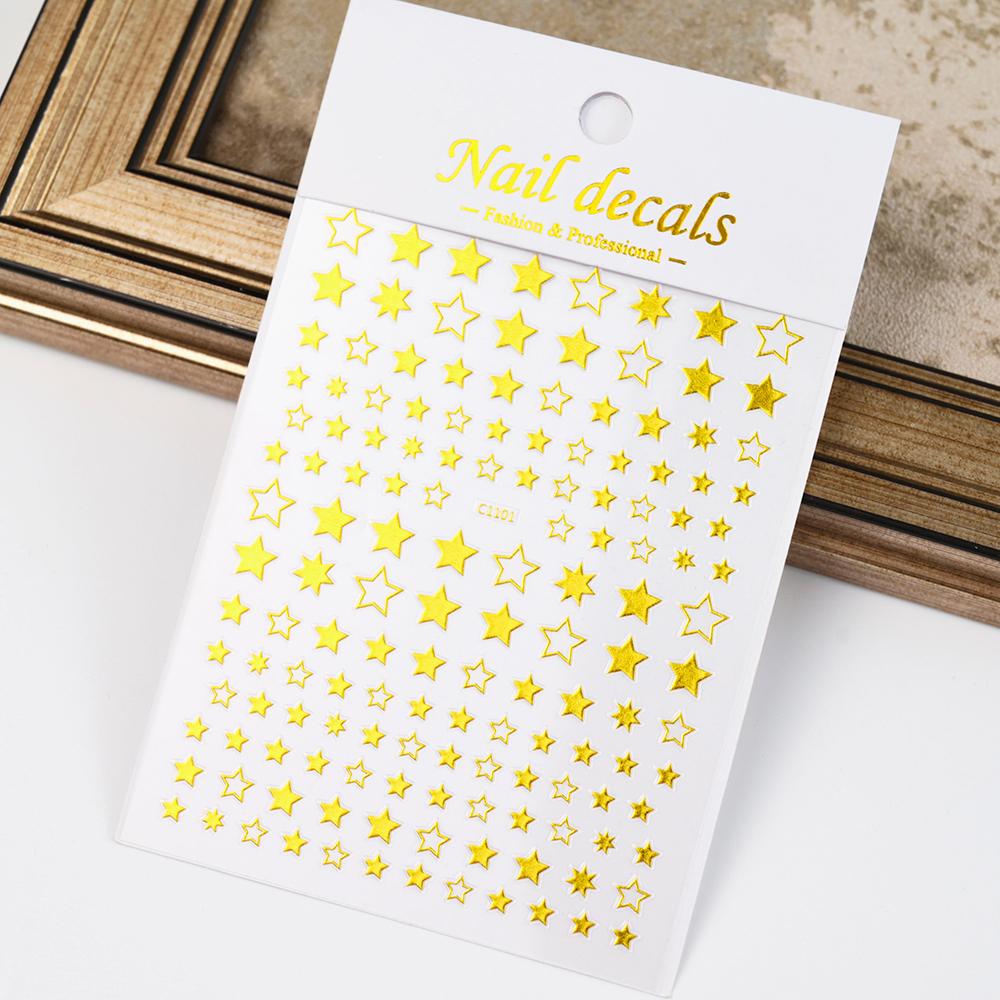 Black White Star 3D Nail Art Sticker Y2K Pentagram Self-Adhesive Decals Laser Shiny Glitters Starlight Manicure Ornaments Slider