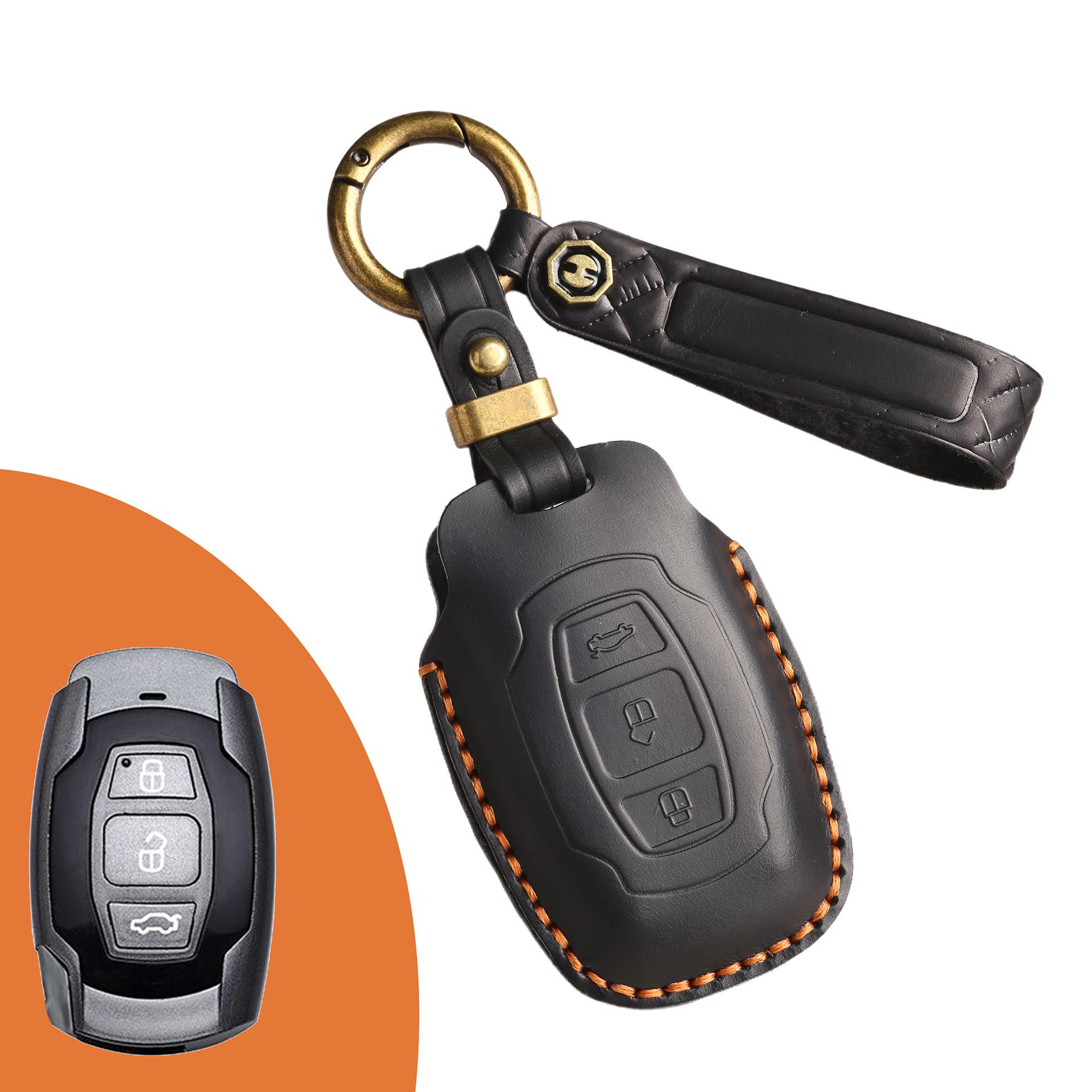 

The new retro key cover is suitable for the old BYD pure hand-stitched leather key protection case ring. чёрный