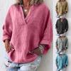 Women's Fashion Casual Solid Color Print Long Sleeve V Neck Blouses & Shirts