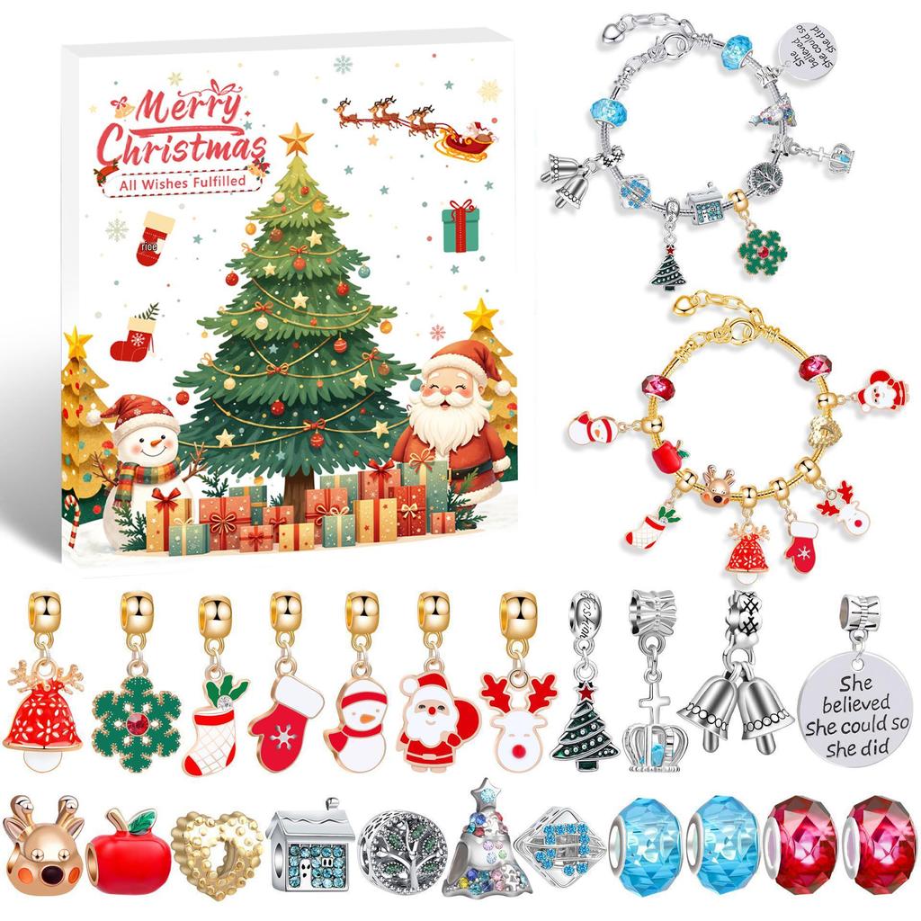 European & American DIY Christmas Cartoon Snowman Crystal Beaded Bracelet Set for Children