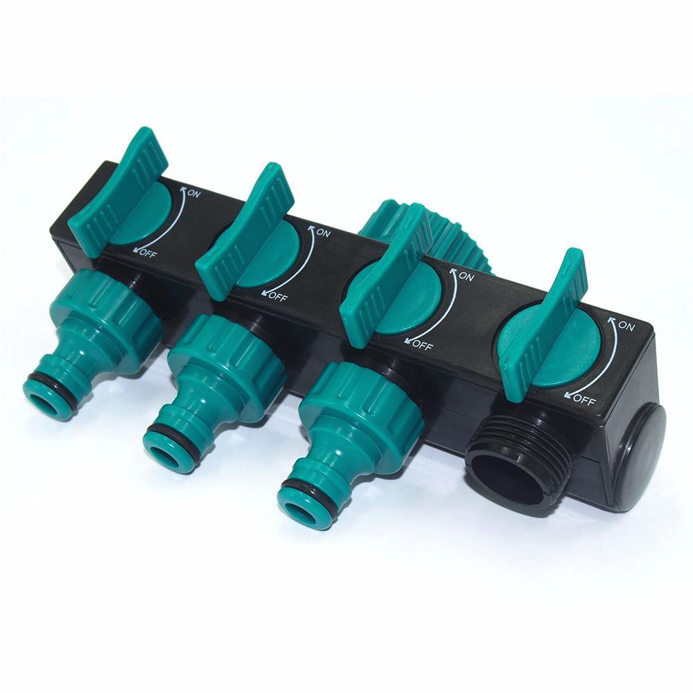 4 Way Hose Splitter, Hose Splitter for Garden 4 Way Shut Off Valve Plastic Hose Nozzles Water Tap Converter Connector