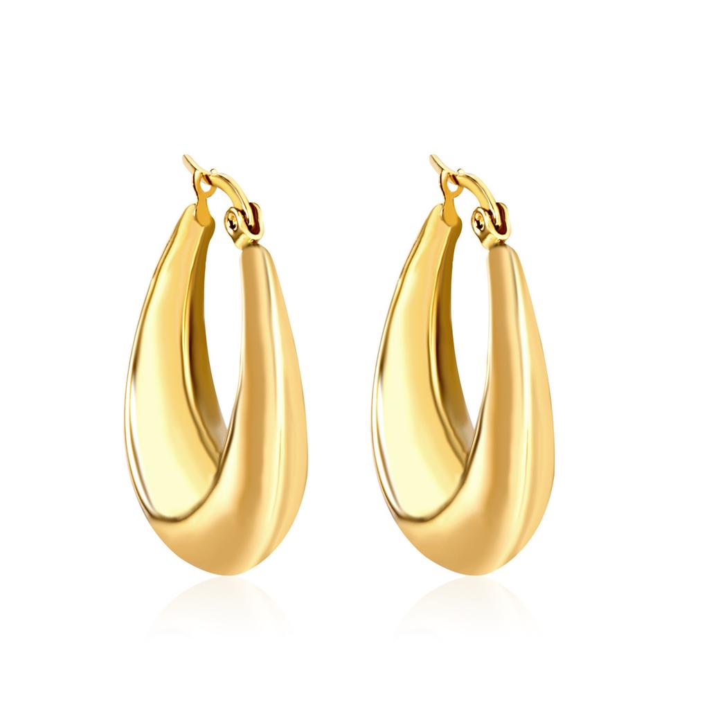 C-shaped cow horn thick earrings for women, stainless steel plated with 18k gold, low allergy twisted ring jewelry gift earrings