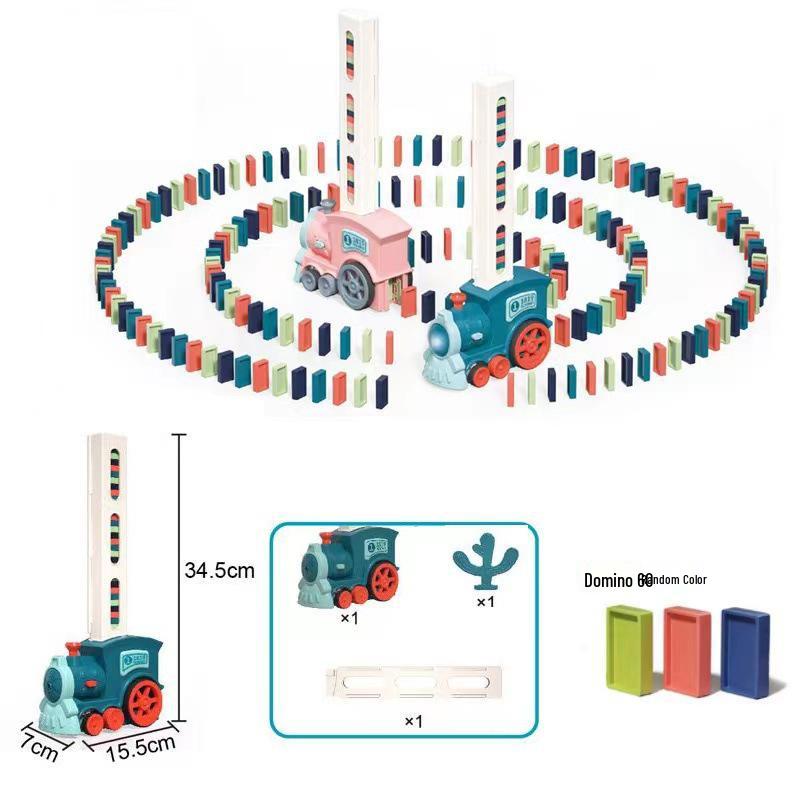 Educational Electric Train Toy with Automatic Domino Setup and Sound & Light Effects